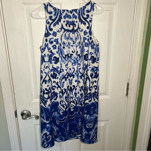 Lauren Ralph Lauren Stretch Crepe Damask Sleeveless A-line Dress Size 6 Blue - Picture 7 of 14
